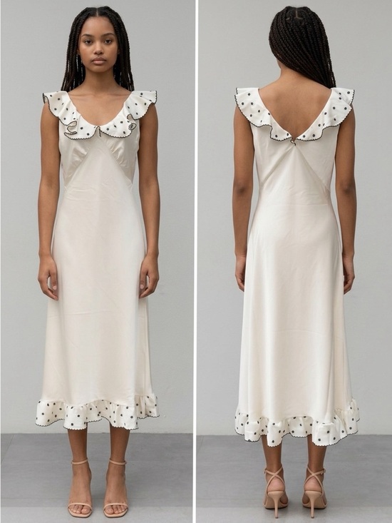 Caroline Constas Dresses & Skirts - NWT Caroline Constas Ivory Ruffle Dress Polka Dot Trim Cottagecore Size M